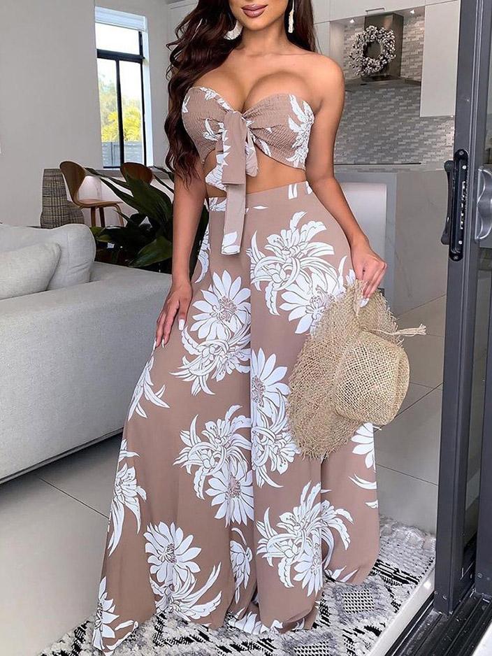 Women's Two-Piece Sets Tube Top Printed Wide-Leg Pants - LuckyFash™