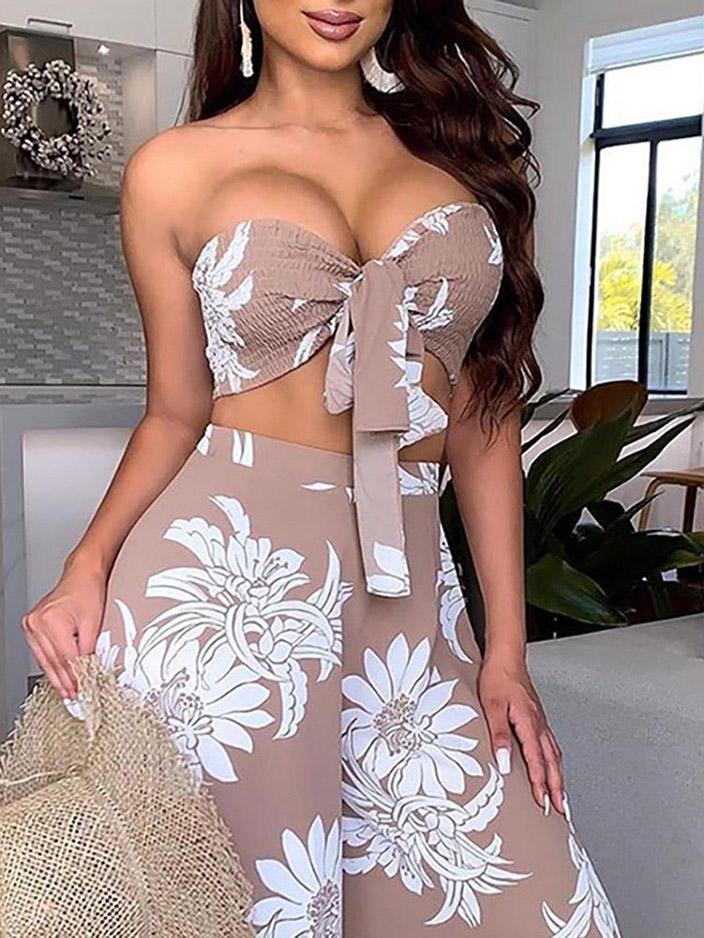 Women's Two-Piece Sets Tube Top Printed Wide-Leg Pants - LuckyFash™