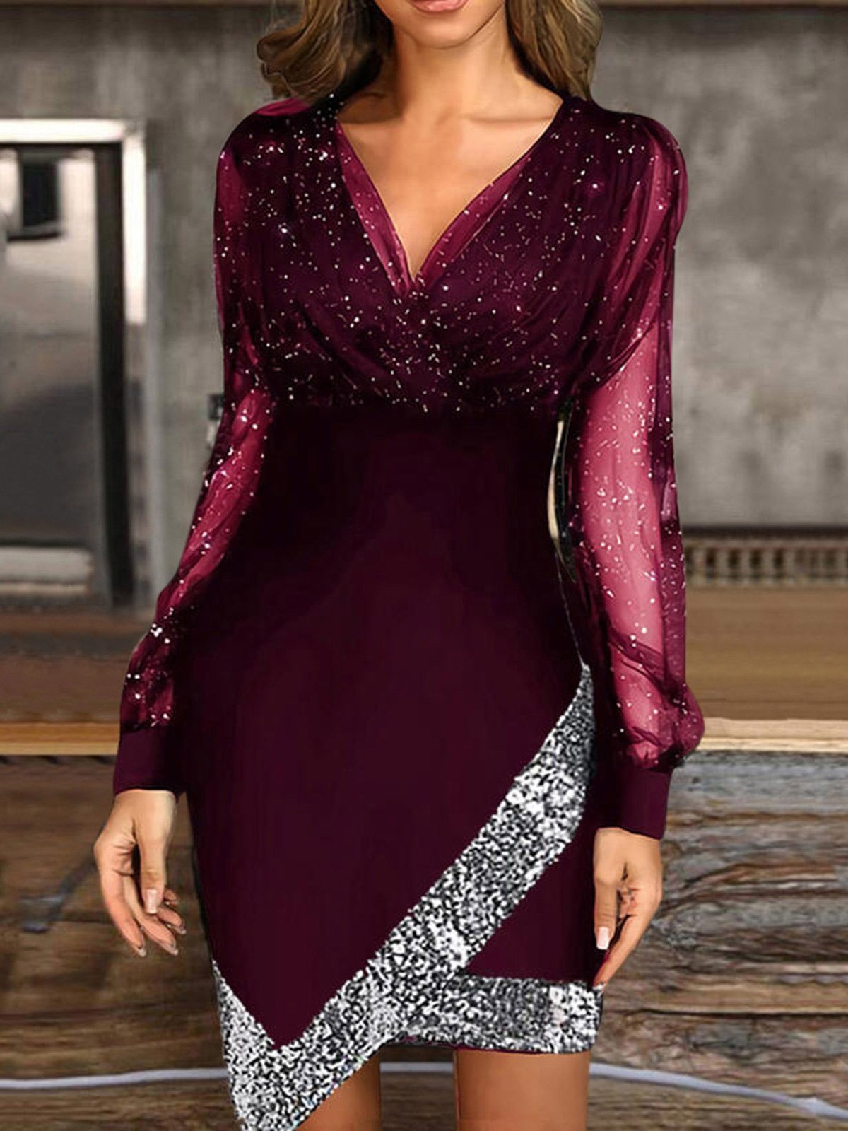 Women's Dresses Webbing V-Neck Long Sleeve Mini Dress - LuckyFash™