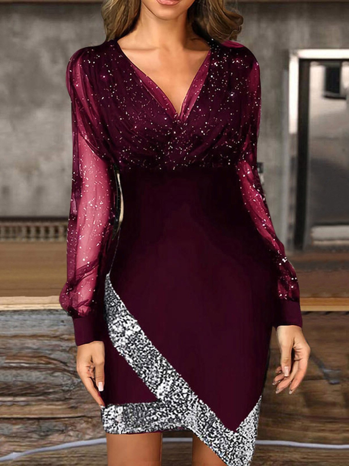 Women's Dresses Webbing V-Neck Long Sleeve Mini Dress - LuckyFash™