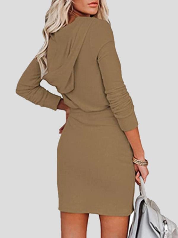 Women's Dresses Zip Long Sleeve Hooded Tunic Dress - LuckyFash™