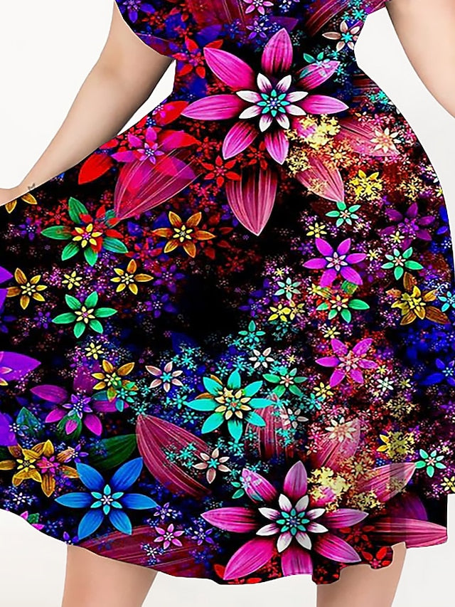 Women's Plus Size Casual Dress A Line Dress Floral Midi Dress Short Sleeve Print V Neck Elegant Holiday Multicolor Yellow Summer Spring L XL XXL 3XL 4XL - LuckyFash™