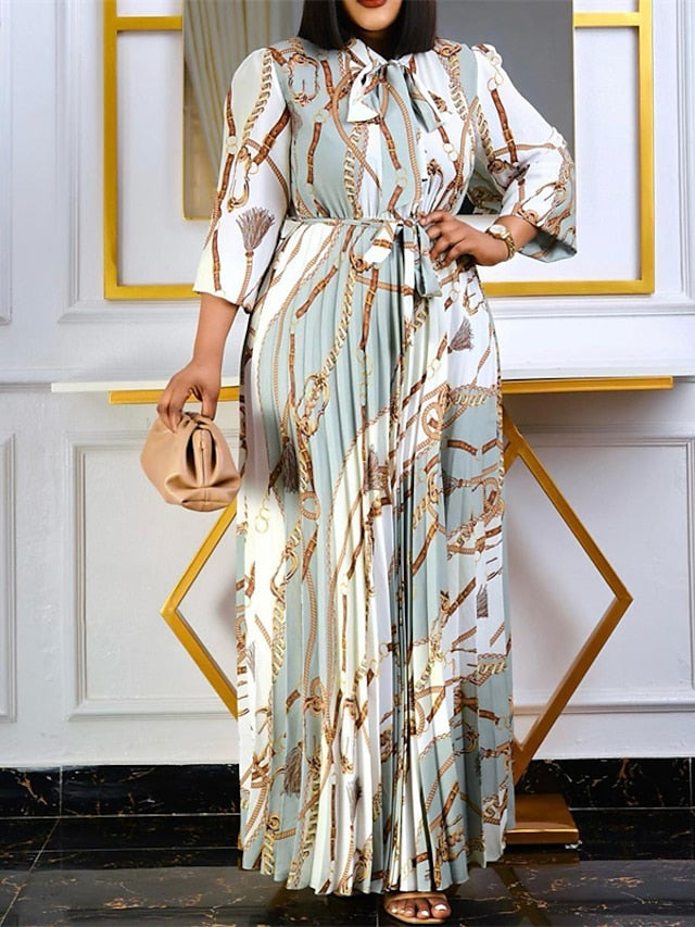 Women's Plus Size Work Dress Print Crew Neck Print Long Sleeve Fall Spring Fashion Elegant Maxi long Dress Formal Work Dress - LuckyFash™