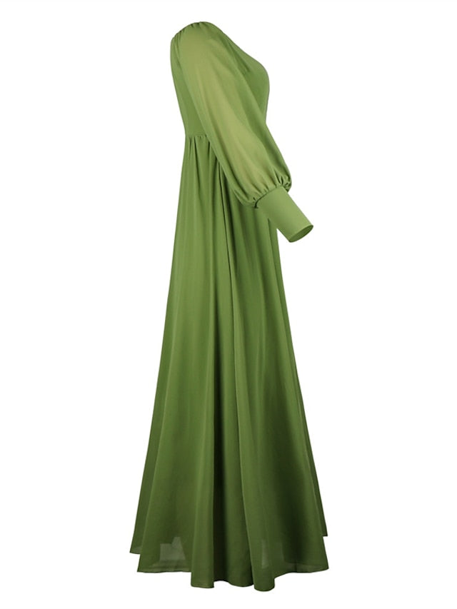 Women‘s Prom Party Dress Swing Dress Long Dress Maxi Dress Green Black Purple Long Sleeve Pure Color Cold Shoulder Fall Autumn Off Shoulder Winter Dress Evening Party Loose Fit 2023 S M L XL - LuckyFash™