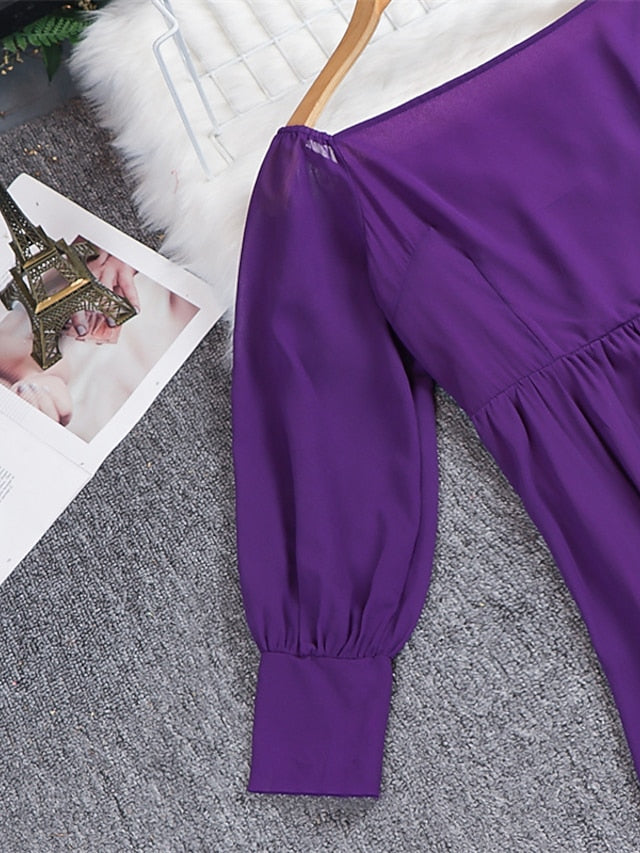 Women‘s Prom Party Dress Swing Dress Long Dress Maxi Dress Green Black Purple Long Sleeve Pure Color Cold Shoulder Fall Autumn Off Shoulder Winter Dress Evening Party Loose Fit 2023 S M L XL - LuckyFash™