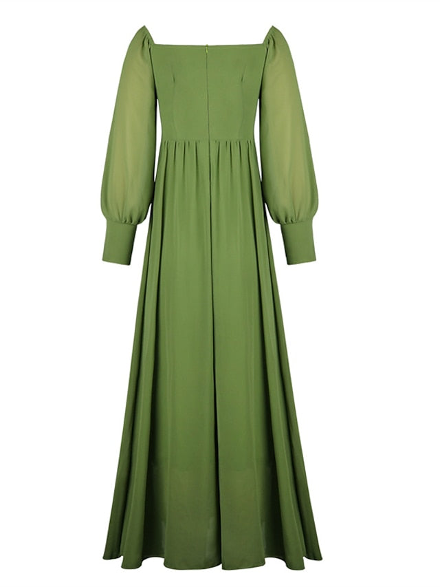 Women‘s Prom Party Dress Swing Dress Long Dress Maxi Dress Green Black Purple Long Sleeve Pure Color Cold Shoulder Fall Autumn Off Shoulder Winter Dress Evening Party Loose Fit 2023 S M L XL - LuckyFash™