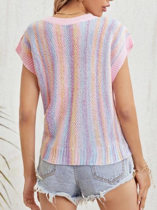 Knitted Rainbow Round Neck T-shirt - LuckyFash™