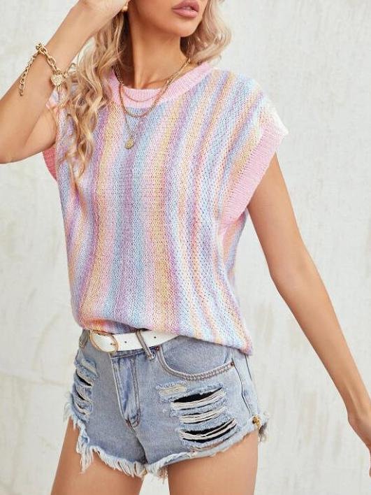 Knitted Rainbow Round Neck T-shirt - LuckyFash™