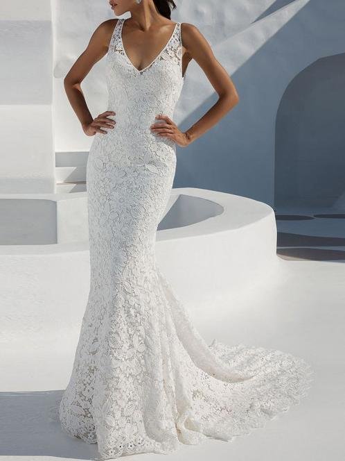 Lace Backless Deep V Neck Party Evening Dress - LuckyFash™