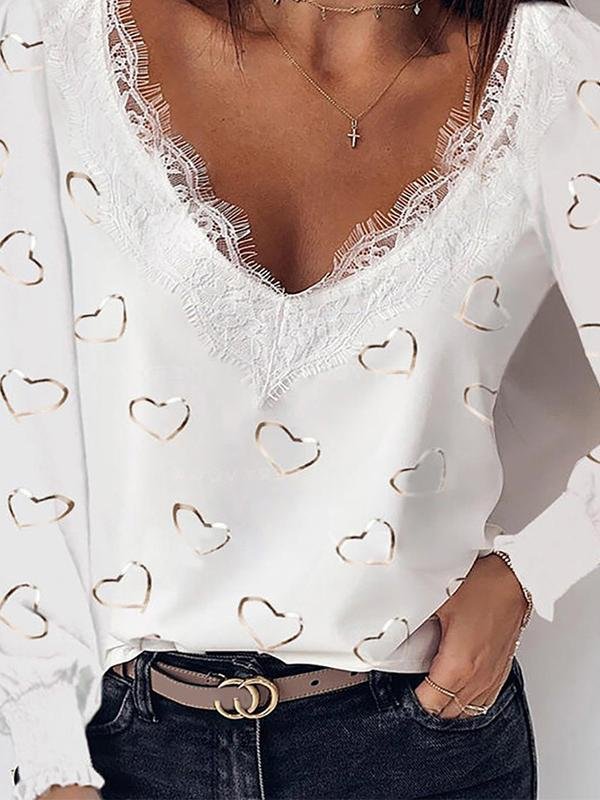 Lace Collar Bronzing Love Long-sleeved T-shirt - LuckyFash™