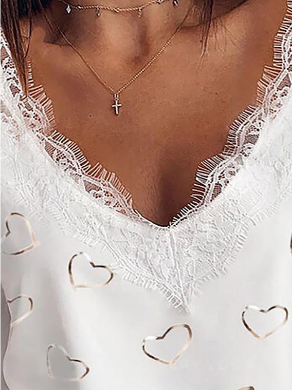 Lace Collar Bronzing Love Long-sleeved T-shirt - LuckyFash™