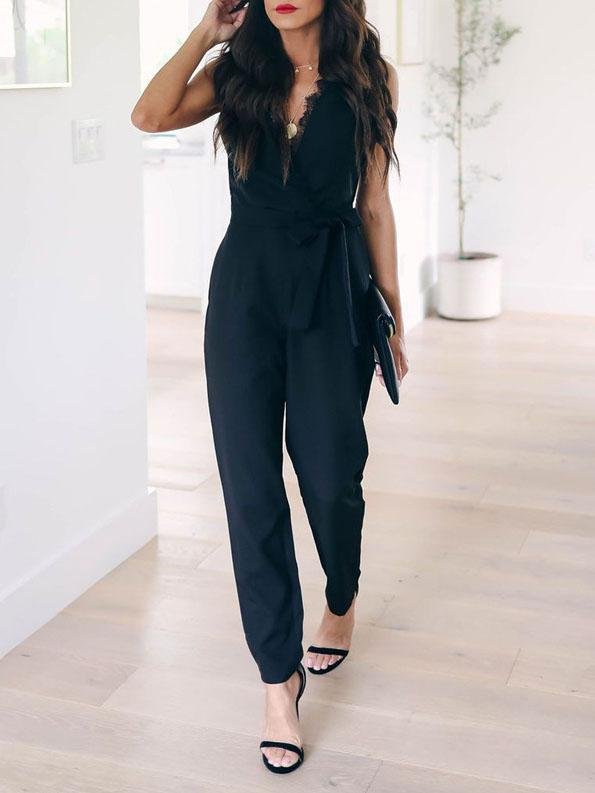Lace Lace-up Pocket Women's Jumpsuit - LuckyFash™