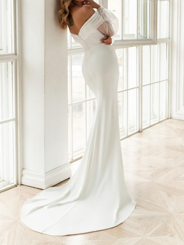 Lace Long-sleeved One-shoulder Evening Gown Wedding Dress - LuckyFash™