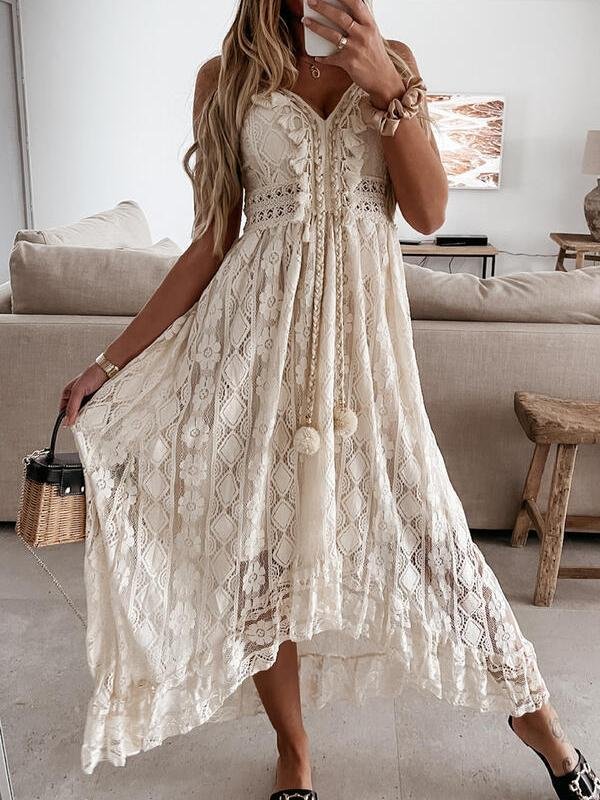 Lace Sling Solid Color Sleeveless Dress - LuckyFash™