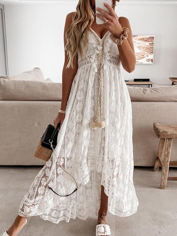Lace Sling Solid Color Sleeveless Dress - LuckyFash™