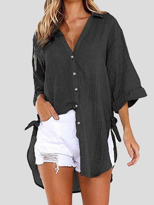 Lace-up 3/4 Flared Sleeve Dovetail Casual Shirt - LuckyFash™