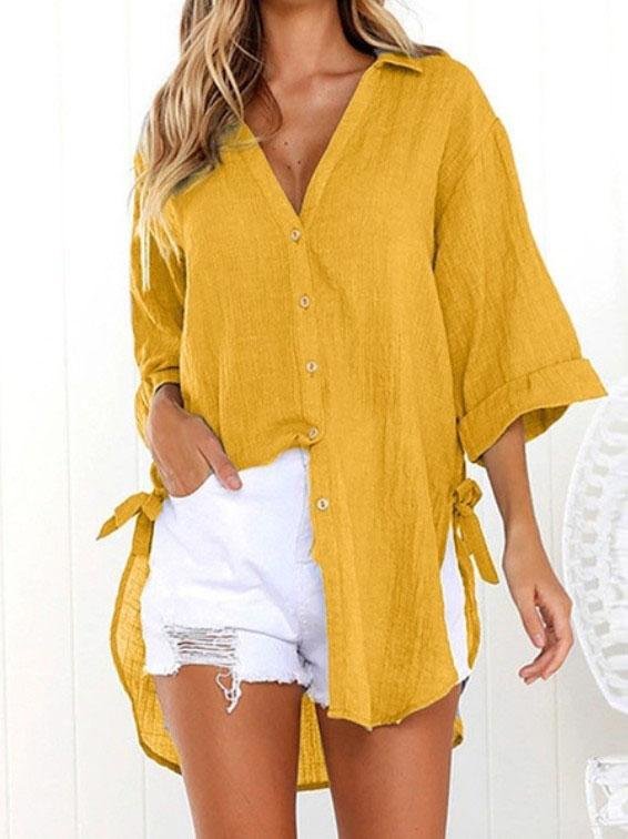 Lace-up 3/4 Flared Sleeve Dovetail Casual Shirt - LuckyFash™