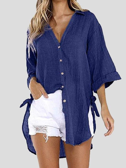 Lace-up 3/4 Flared Sleeve Dovetail Casual Shirt - LuckyFash™