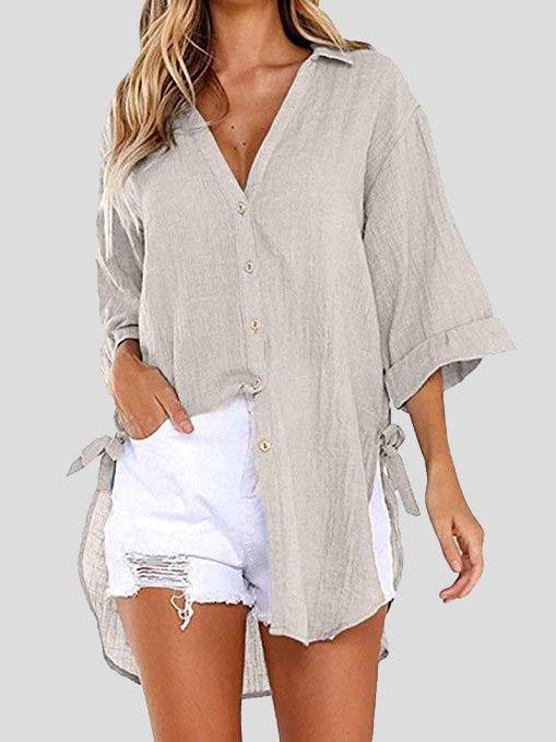 Lace-up 3/4 Flared Sleeve Dovetail Casual Shirt - LuckyFash™