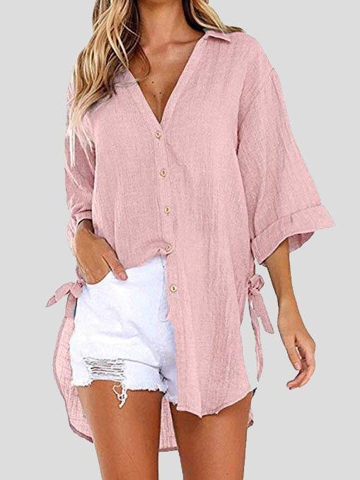 Lace-up 3/4 Flared Sleeve Dovetail Casual Shirt - LuckyFash™