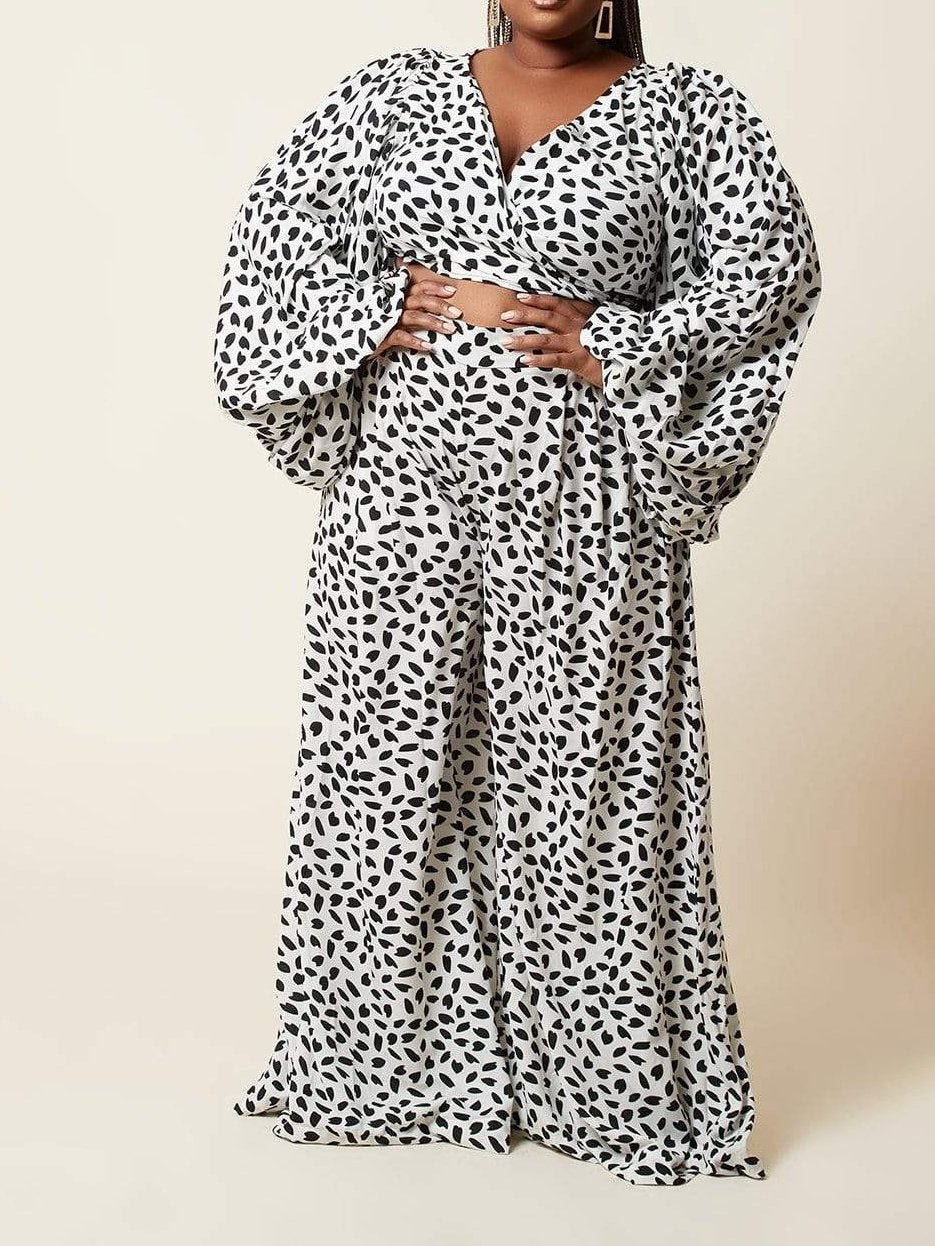 Lace-up Cardigan & Loose Wide-leg Pants Leopard Print Suit - LuckyFash™