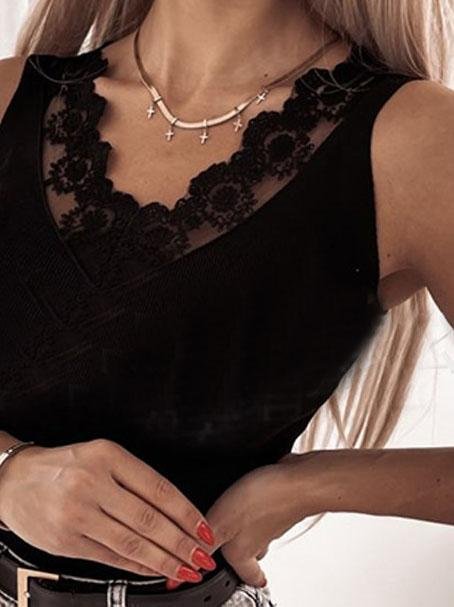 Lace V-neck Sleeveless Casual Tanks Tops - LuckyFash™
