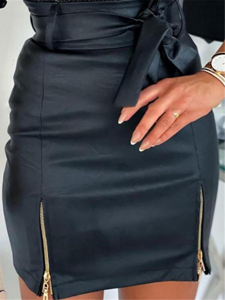 Leather Pu Strappy Zipper High Waist Bag Hip Skirt - LuckyFash™