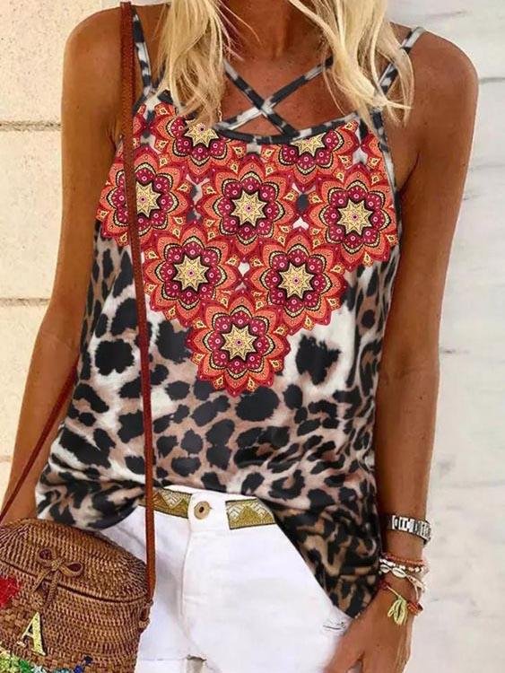 Leopard And Flower Print Camisole Vest - LuckyFash™