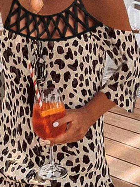 Leopard Print Casual Short Sleeve Mini Dress - LuckyFash™