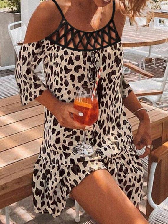 Leopard Print Casual Short Sleeve Mini Dress - LuckyFash™