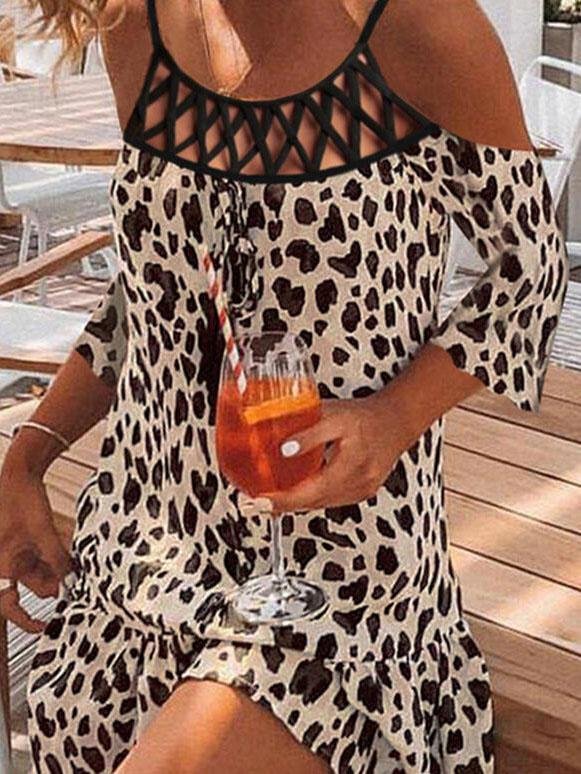 Leopard Print Casual Short Sleeve Mini Dress - LuckyFash™