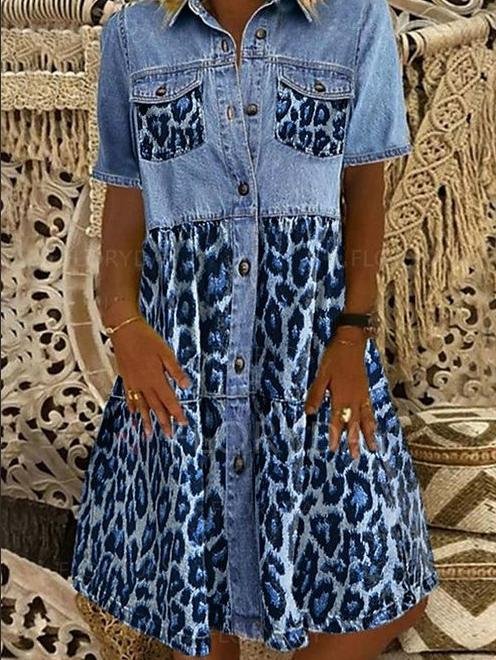 Leopard Print Short Sleeve Casual Dress - LuckyFash™