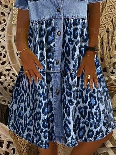 Leopard Print Short Sleeve Casual Dress - LuckyFash™