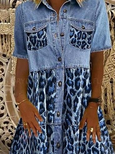 Leopard Print Short Sleeve Casual Dress - LuckyFash™