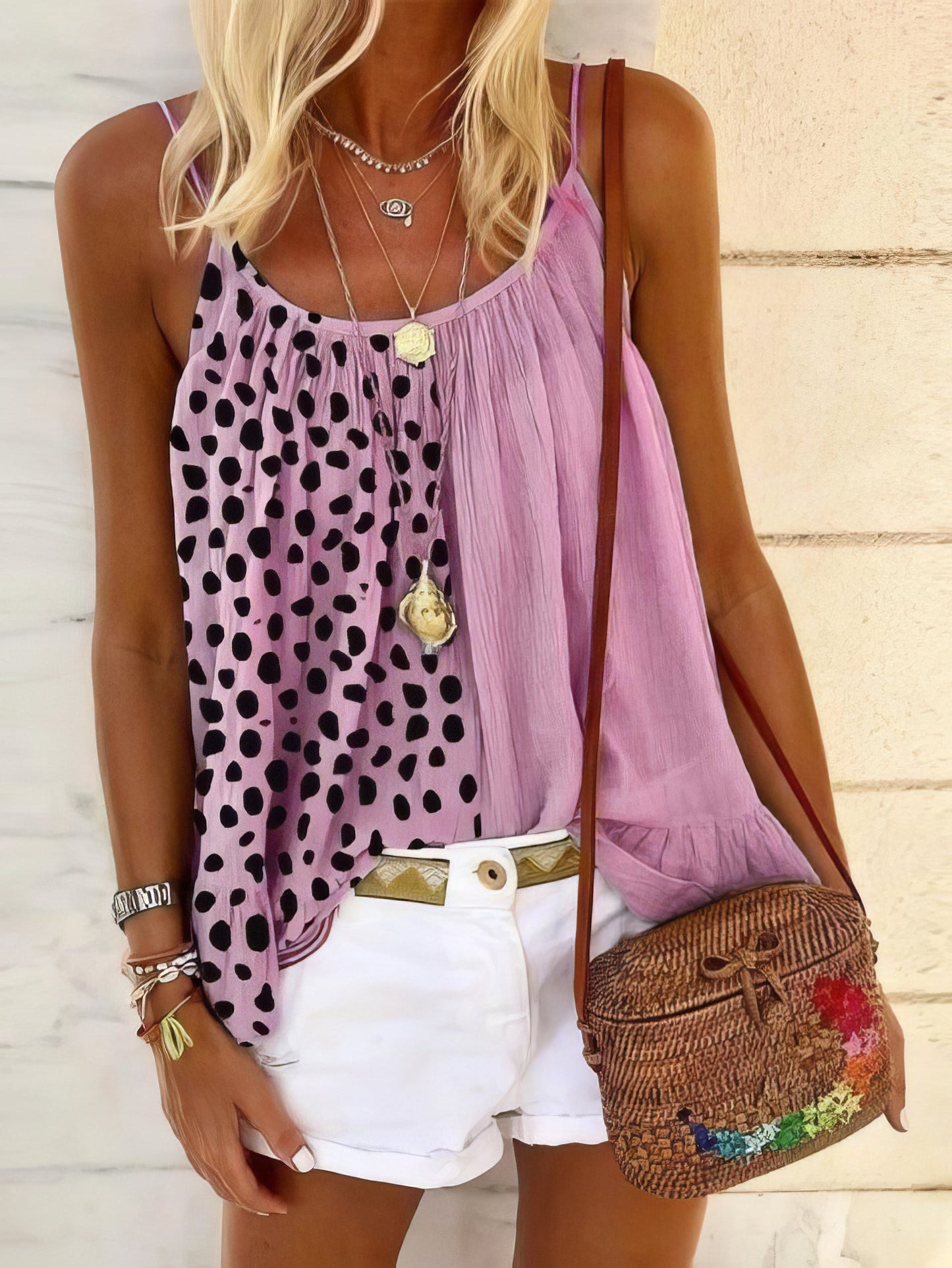 Leopard Stitching Ruffle Print Camisole Vest - LuckyFash™