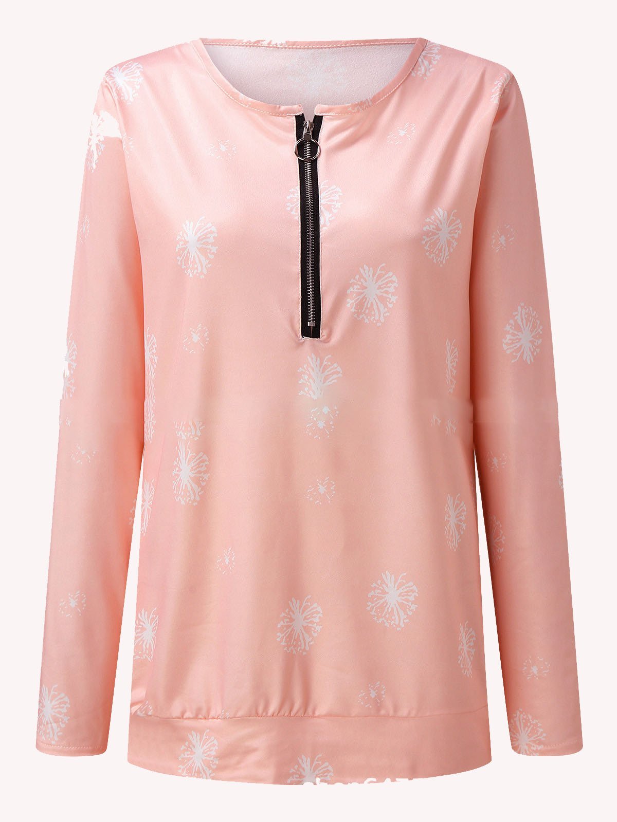 Long Sleeve Dandelion Print Zipper T-shirt - LuckyFash™