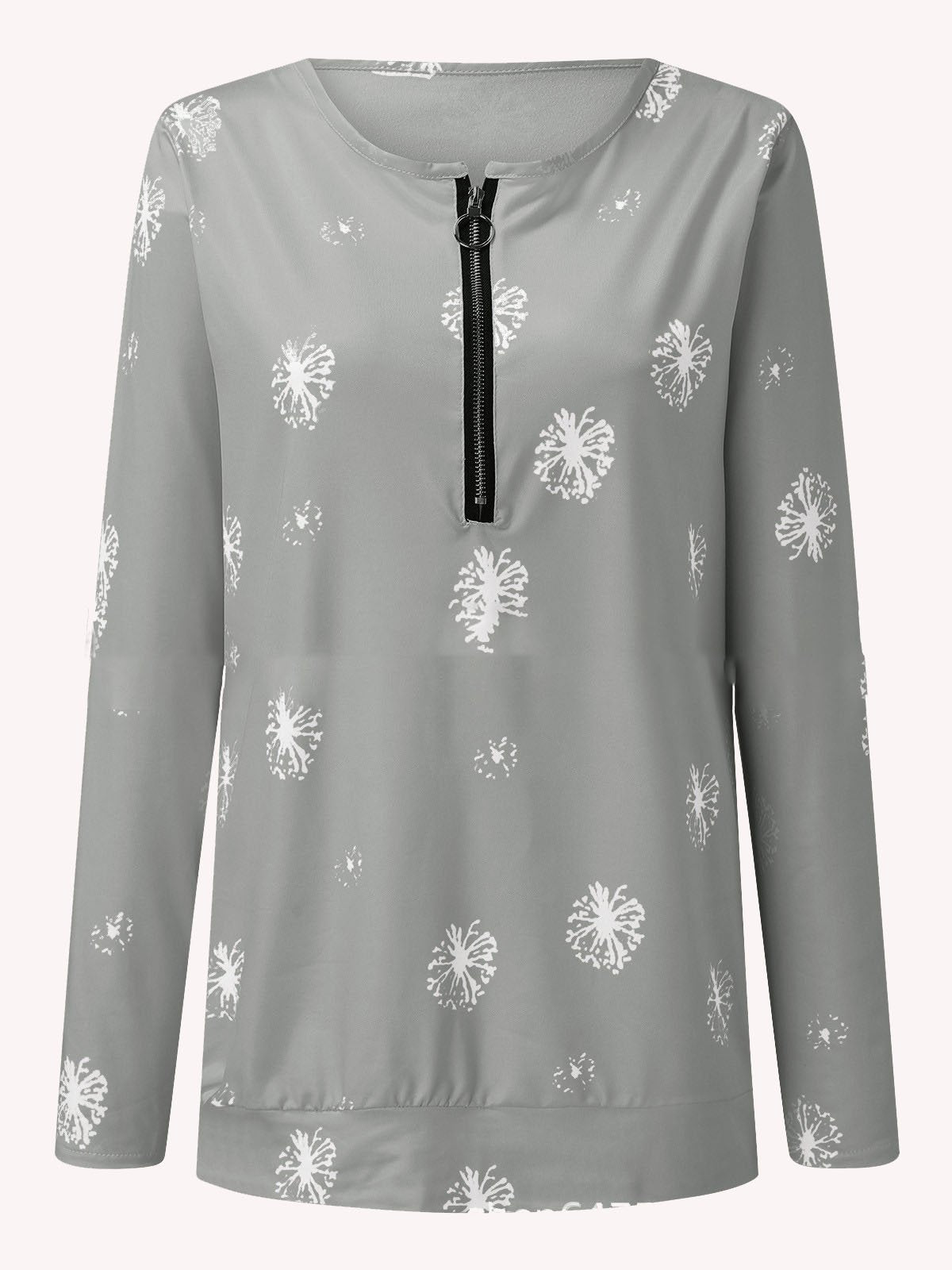 Long Sleeve Dandelion Print Zipper T-shirt - LuckyFash™