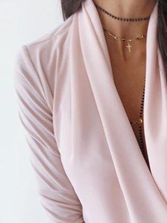 Long Sleeve Solid Deep V Swing Neck Blouses - LuckyFash™