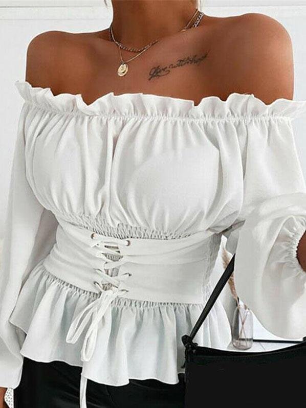 Long-sleeved Off-shoulder Ruffled Shirt - LuckyFash™