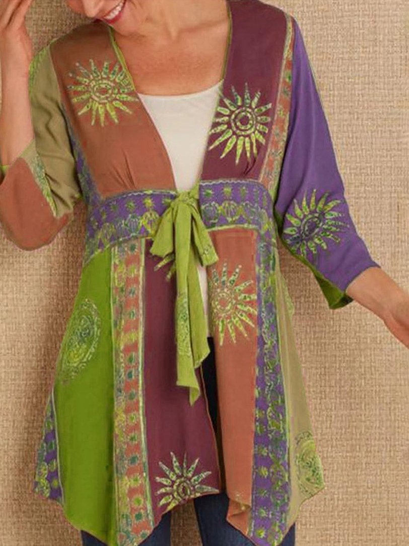 Long-sleeved tie-waist ethnic jacket - LuckyFash™