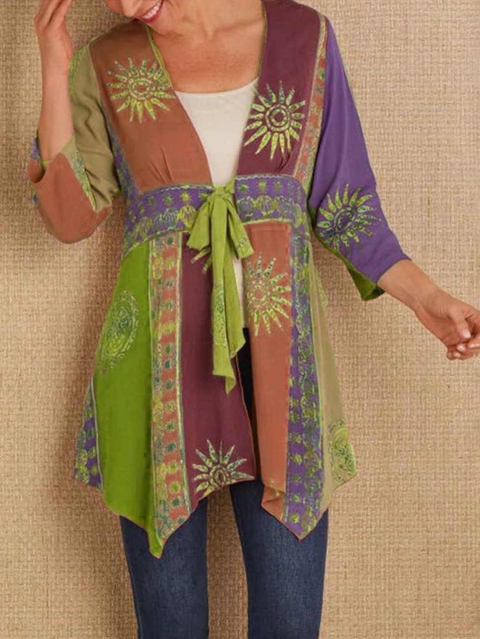 Long-sleeved tie-waist ethnic jacket - LuckyFash™