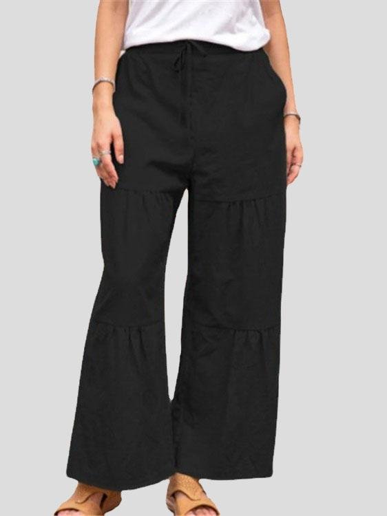 Loose Elastic Waistband Solid Stitching Trousers - LuckyFash™