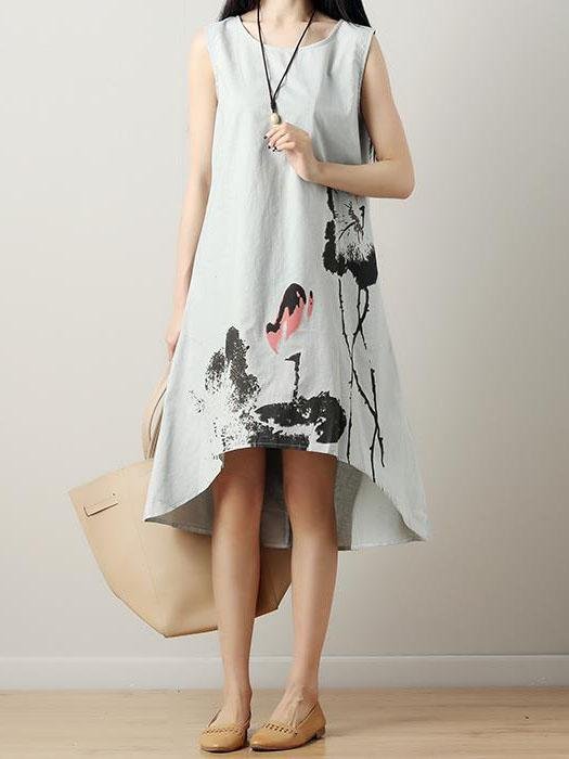 Loose Ink Painting Print Irregular Dress - LuckyFash™