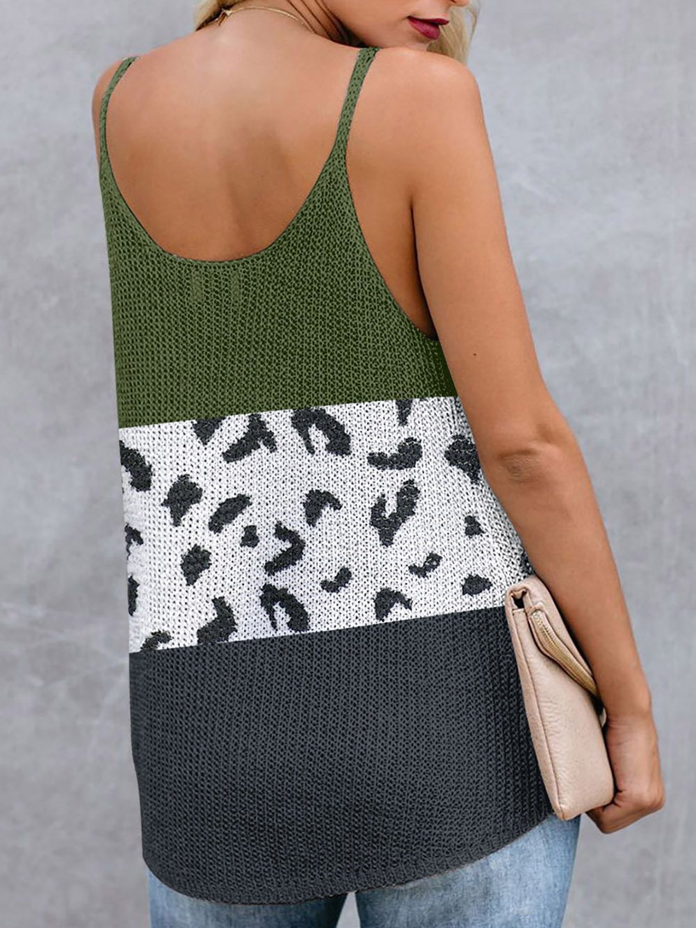 Loose Leopard Stitching Sling Knit Tank Tops - LuckyFash™