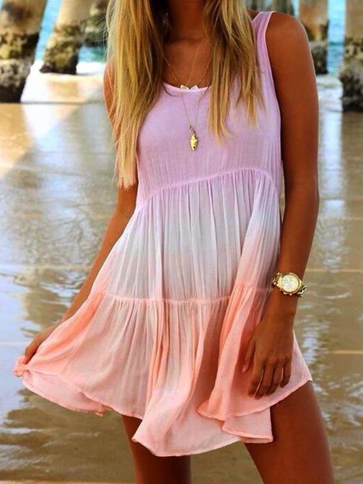 Loose Pink Sleeveless Round Neck Dress - LuckyFash™