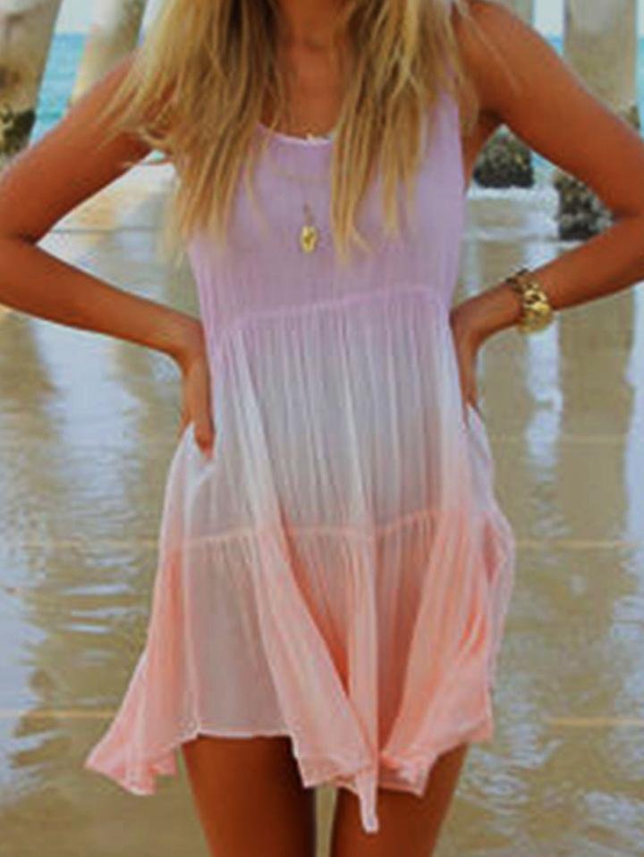 Loose Pink Sleeveless Round Neck Dress - LuckyFash™