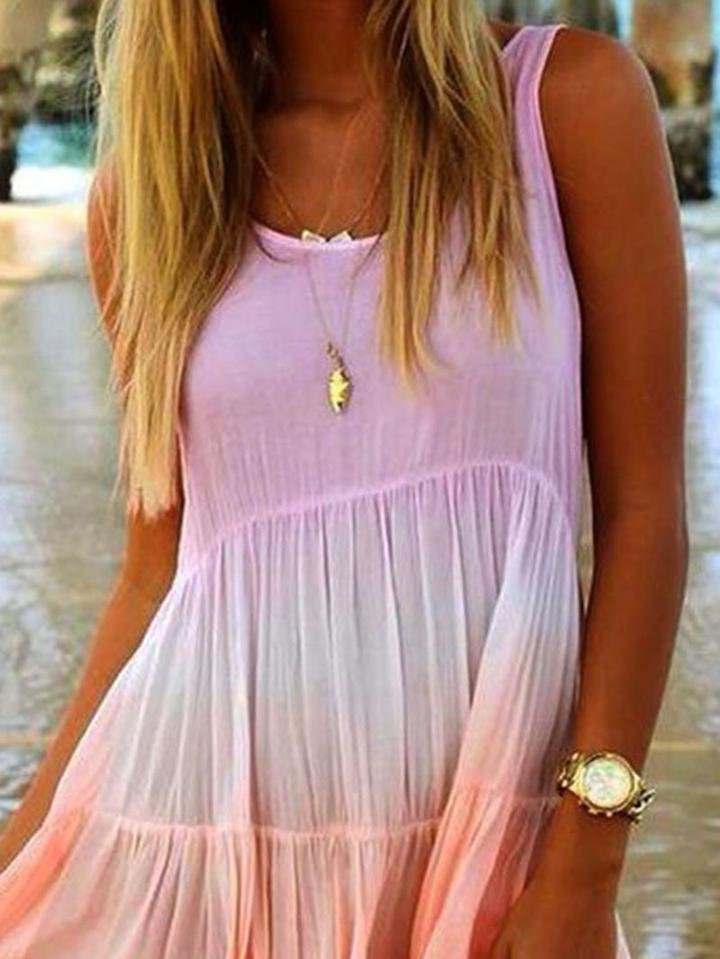 Loose Pink Sleeveless Round Neck Dress - LuckyFash™