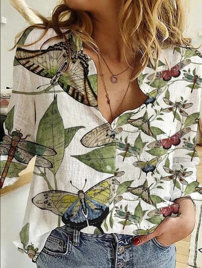 Loose Printed Buttons Long Sleeve Blouses - LuckyFash™