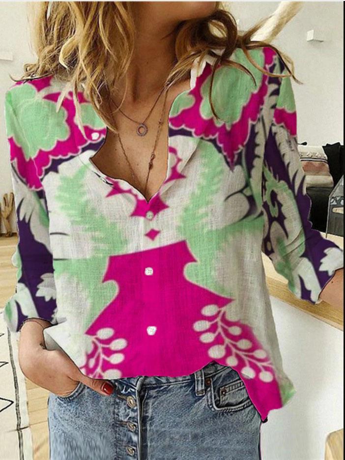 Loose Printed Buttons Long Sleeve Blouses - LuckyFash™