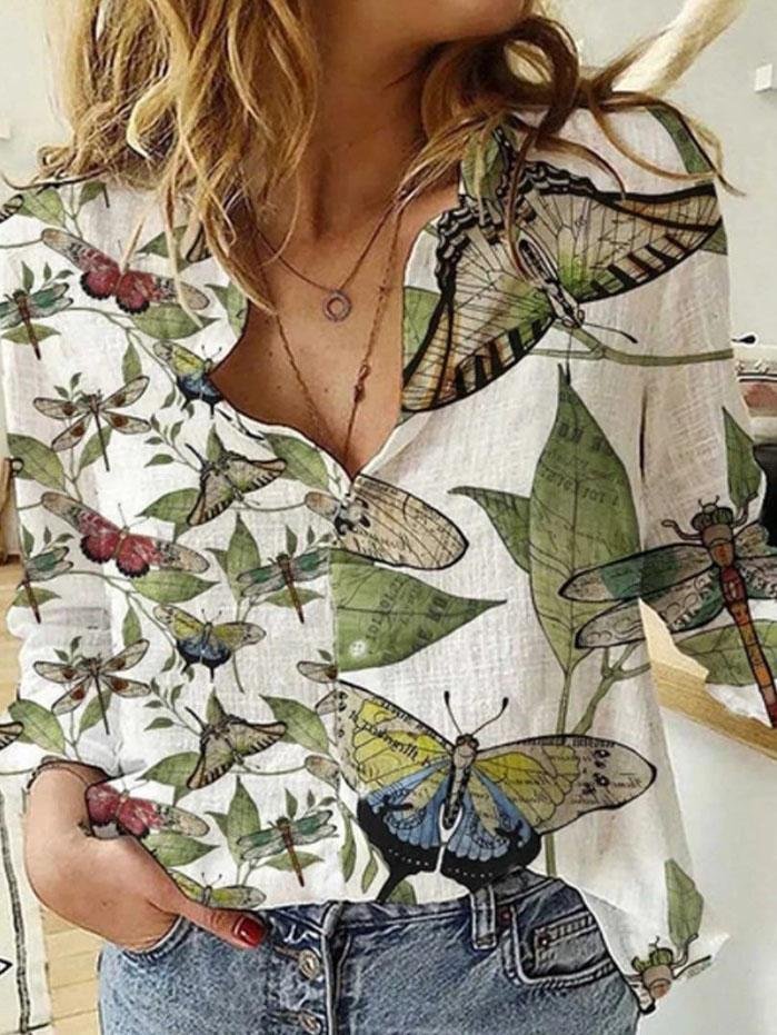 Loose Printed Buttons Long Sleeve Blouses - LuckyFash™